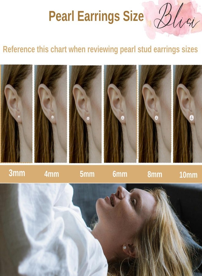 BLISI 6pairs 14K Gold Plated Pearl Earrings Stud with 925 Stering Silver Post Small Midium and Big Pearl Stud Earrings Set for Women Sensitive Ears(3mm4mm5mm6mm8mm10mm) (Gold) - Image 3